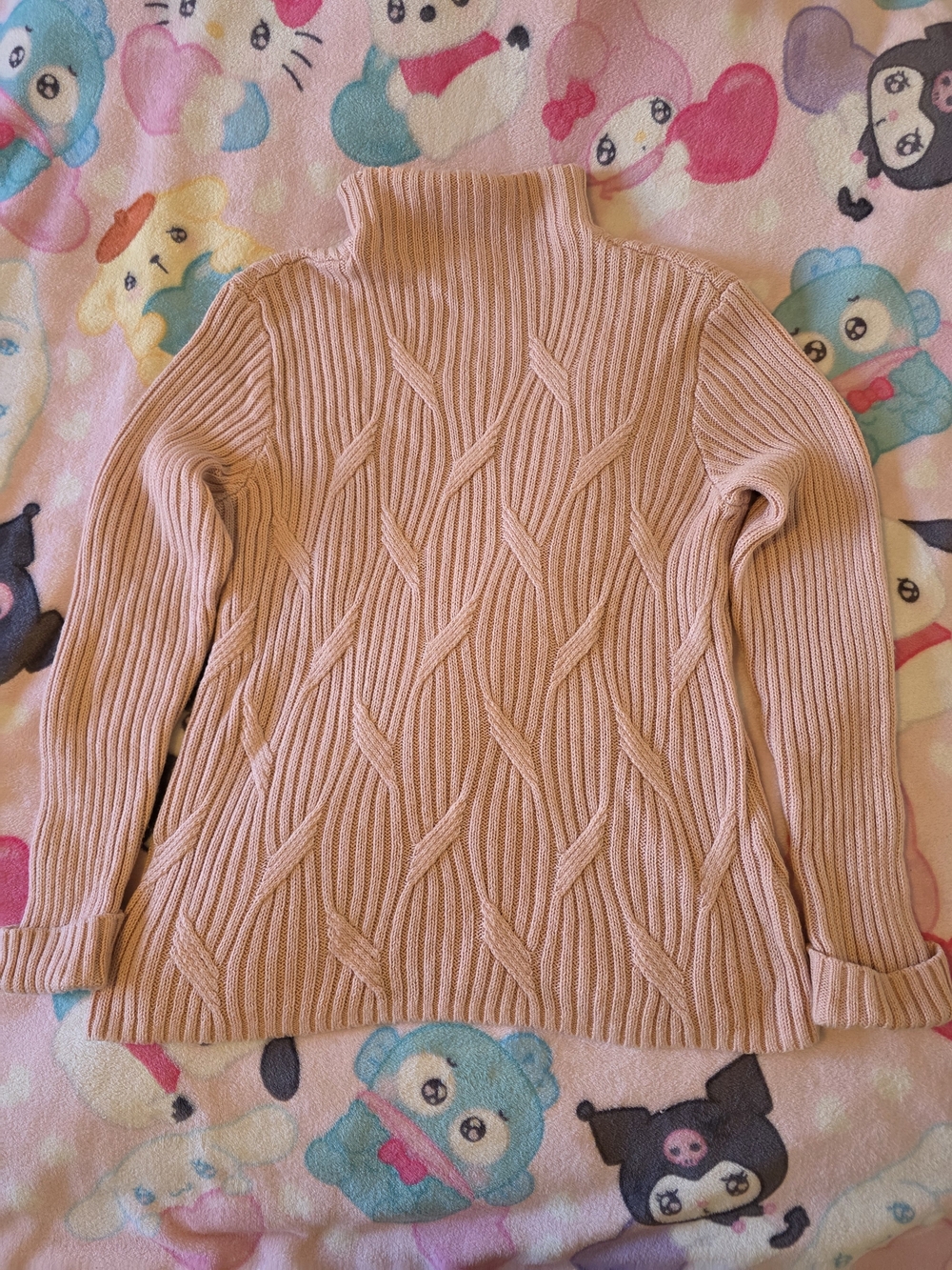 Christopher & Banks Cable Knit Turtleneck Sweater — Blush